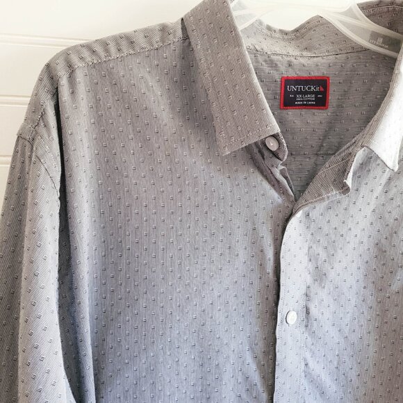 Untuckit Shirt Mens 2XL Gray Geometric Pattern Button Up Cotton Long Sleeve - Picture 3 of 10